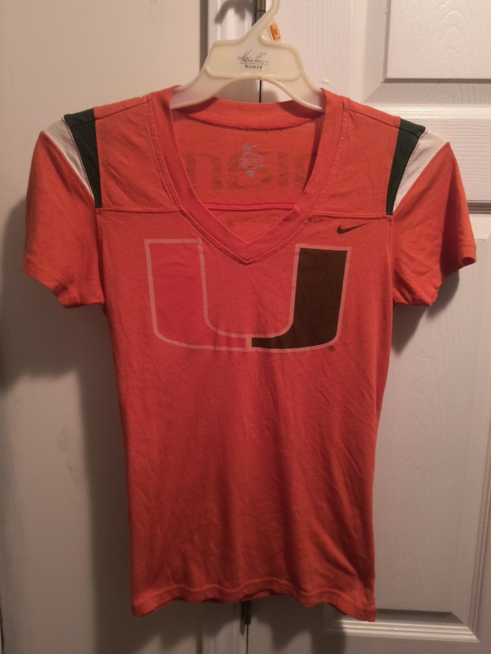 Nike University of Miami #1 Orange Team color Women's V-neck breathable T-Shirt